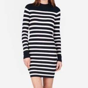 EVERLANE Ribbed Stripe Sweater Dress Bodycon Mock Neck W/ Zipper Long Sleeve